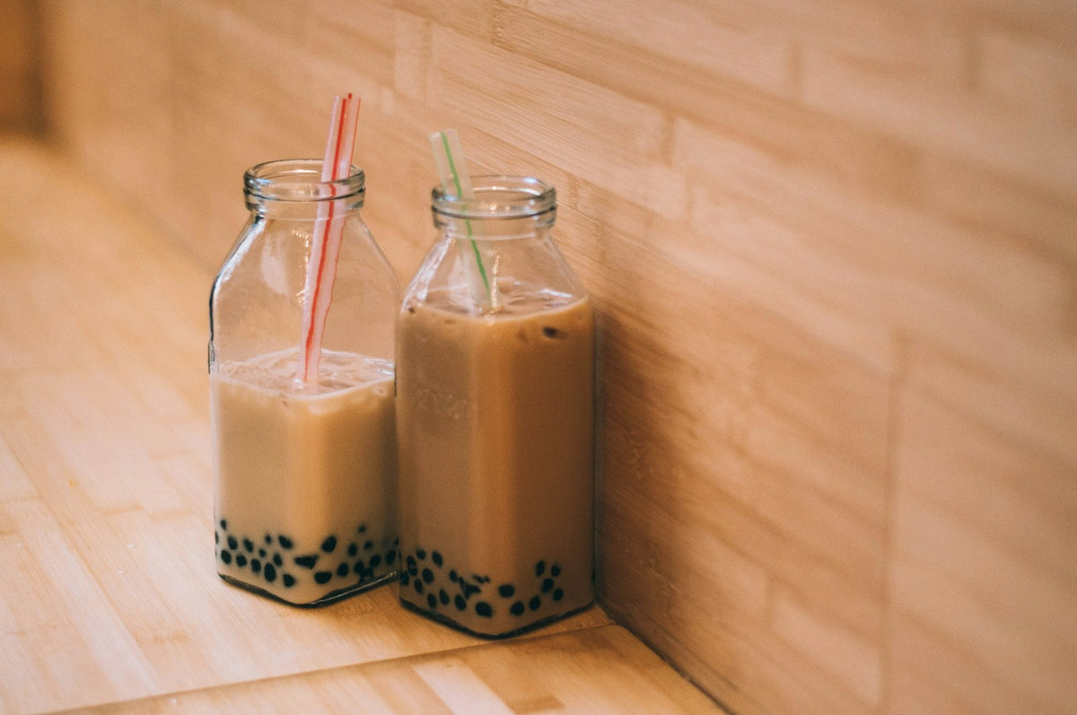Ube tea served as iced ube milk tea with tapioca boba pearls
