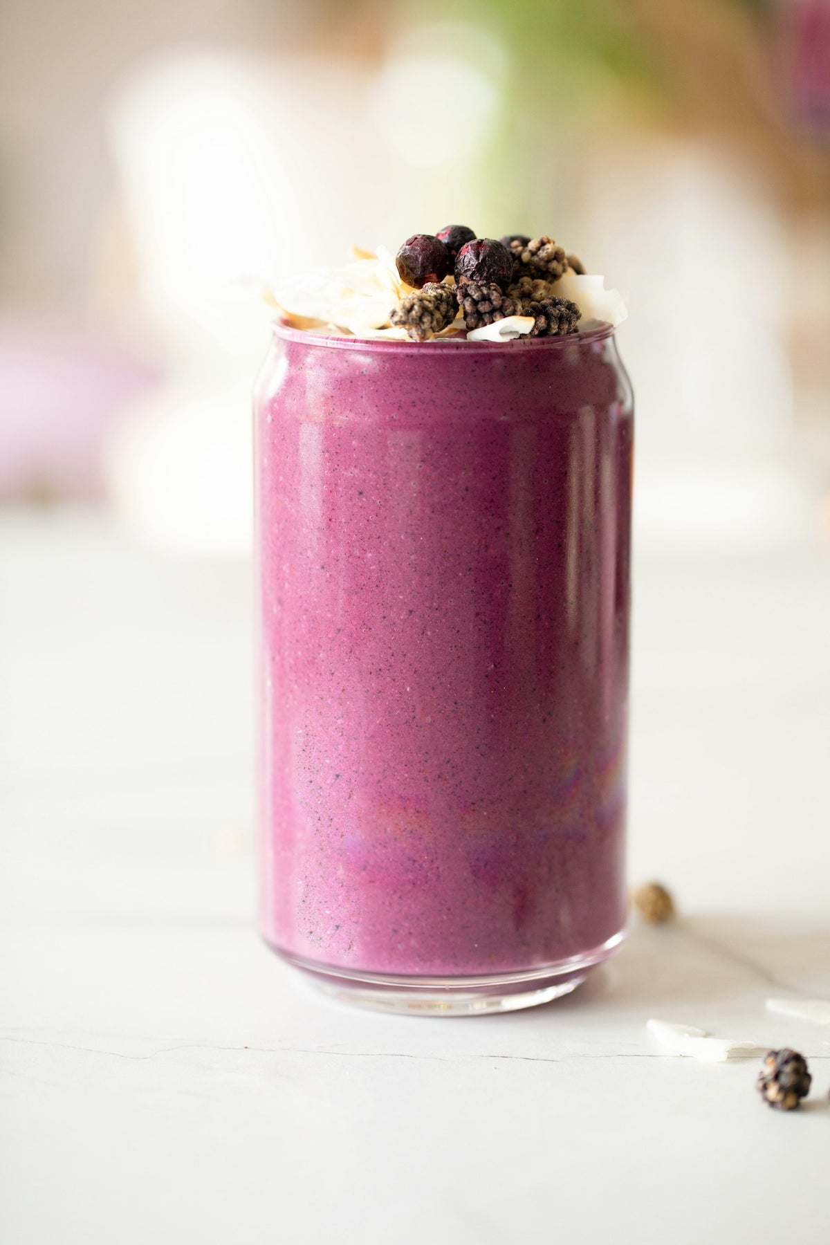 Purple ube smoothie in a glass