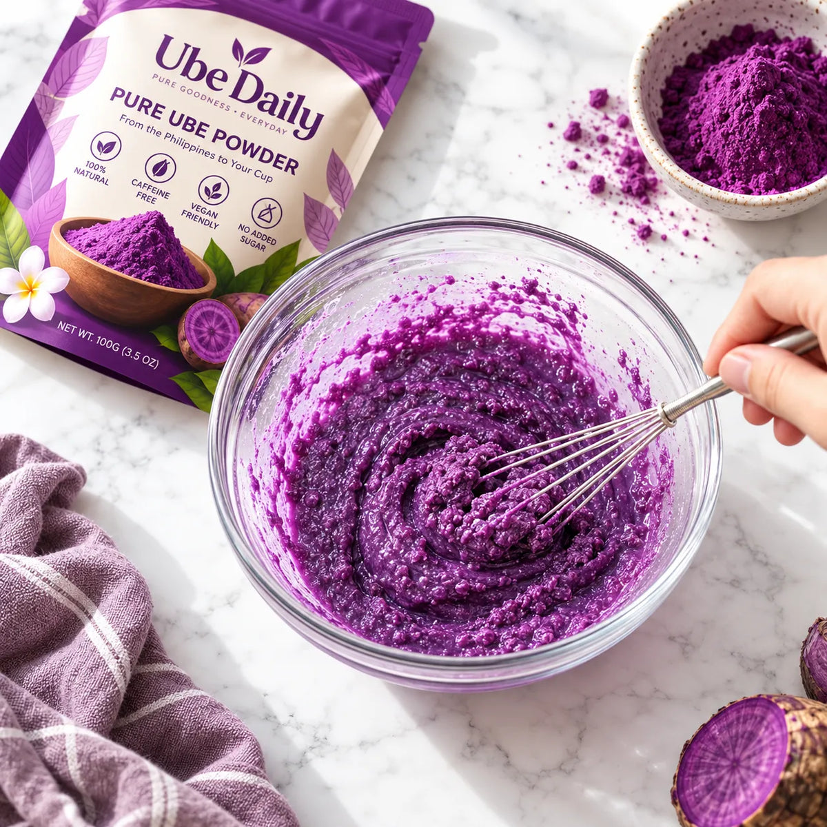 Pure purple ube powder made from 100% purple yam