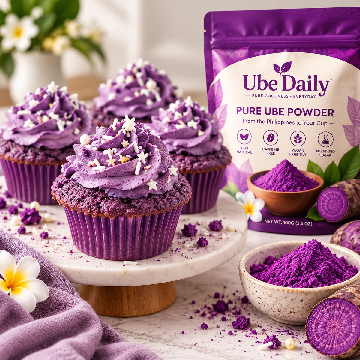 Purple ube desserts baked with Ube Daily ube powder