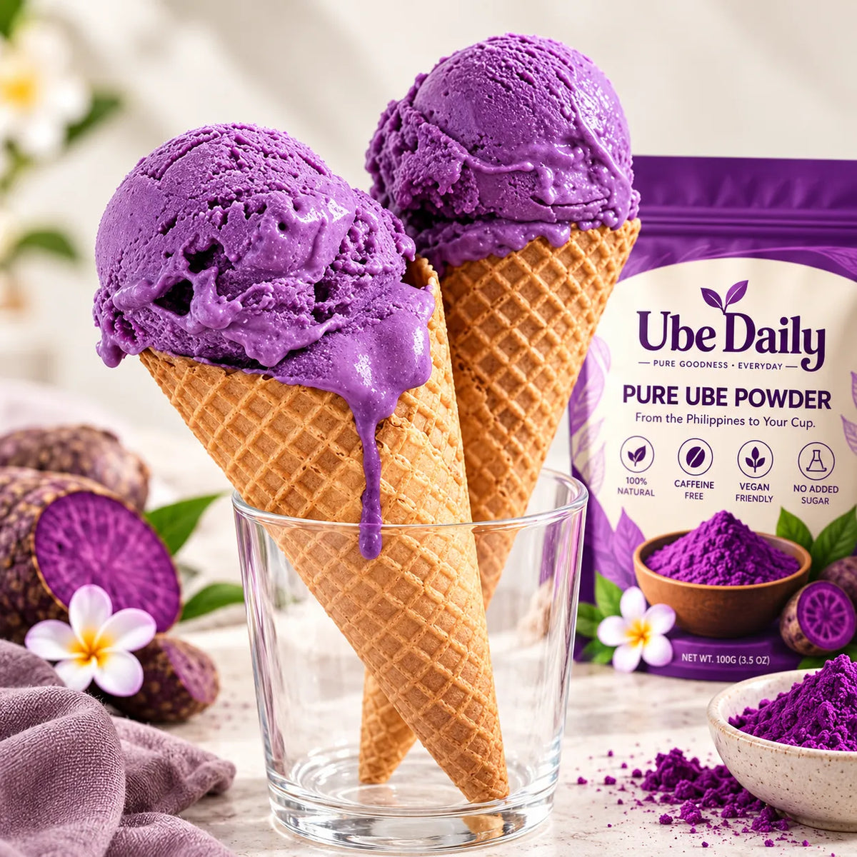 Purple ube ice cream made with Ube Daily ube powder